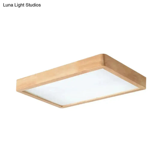 Nordic Led Ceiling Flushmount Lighting - Square/Rectangle/Checkered Wood Design Acrylic Shade