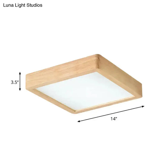 Nordic Led Ceiling Flushmount Lighting - Square/Rectangle/Checkered Wood Design Acrylic Shade