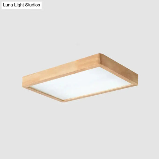 Nordic Led Ceiling Flushmount Lighting - Square/Rectangle/Checkered Wood Design Acrylic Shade