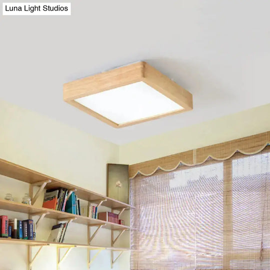 Nordic Led Ceiling Flushmount Lighting - Square/Rectangle/Checkered Wood Design Acrylic Shade