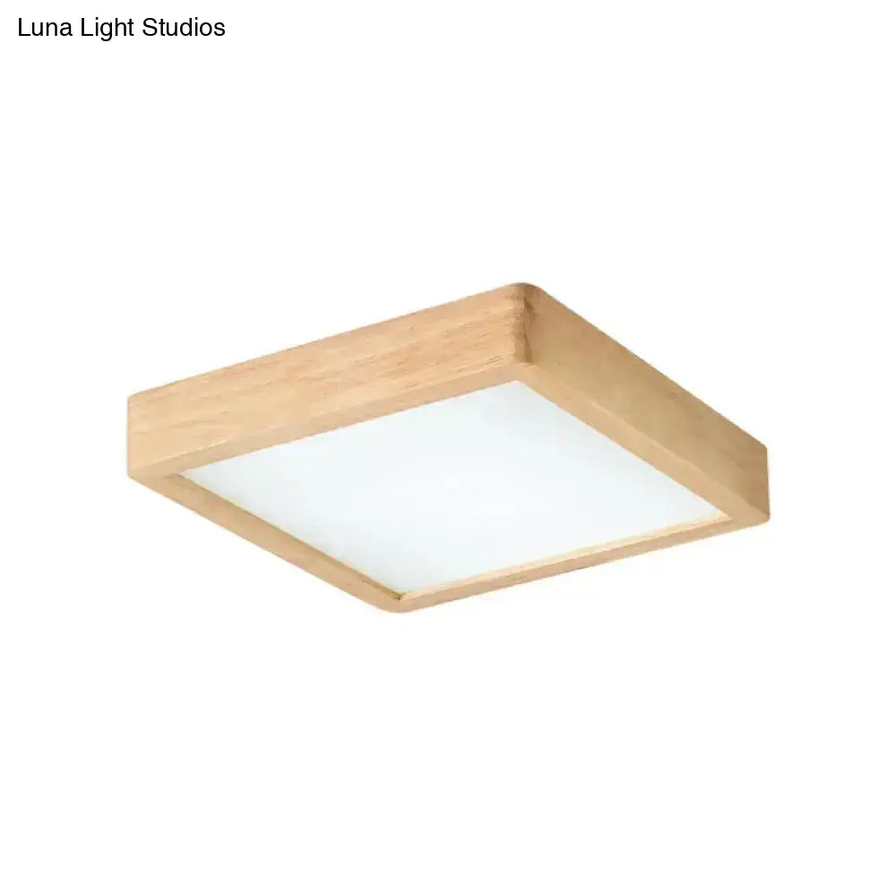 Nordic Led Ceiling Flushmount Lighting - Square/Rectangle/Checkered Wood Design Acrylic Shade