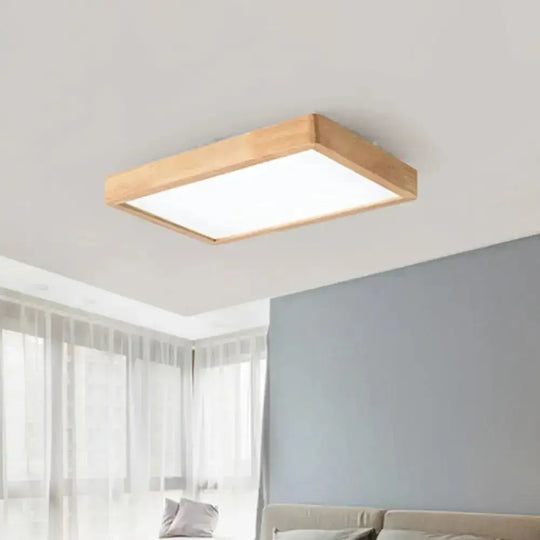 Nordic Led Ceiling Flushmount Lighting - Square/Rectangle/Checkered Wood Design Acrylic Shade