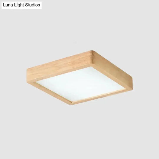 Nordic Led Ceiling Flushmount Lighting - Square/Rectangle/Checkered Wood Design Acrylic Shade