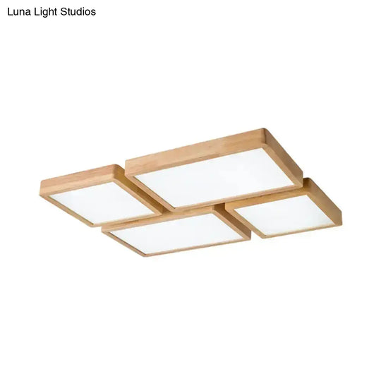 Nordic Led Ceiling Flushmount Lighting - Square/Rectangle/Checkered Wood Design Acrylic Shade