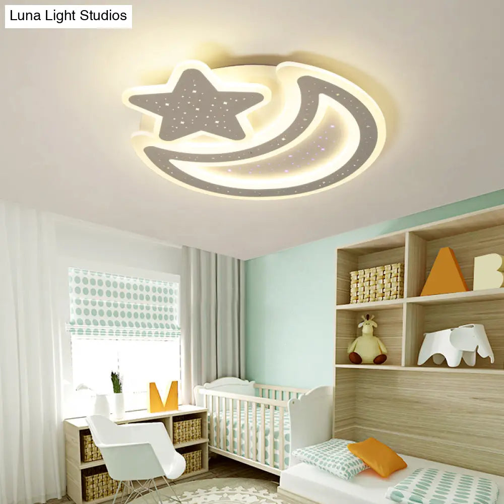 Nordic Led Ceiling Lamp: Moon And Star Acrylic Flush Mount Light For Kids Room