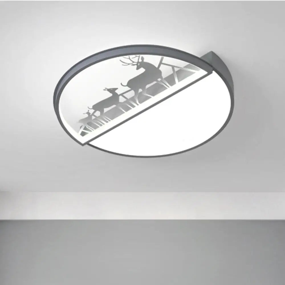 Nordic Led Ceiling Light With Deer Silhouette In 3 Colors Grey