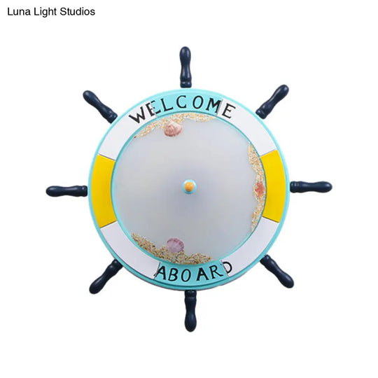 Nordic Led Ceiling Light With Frosted Glass Dome & Rudder Design - Light/Dark Blue Flush Mount