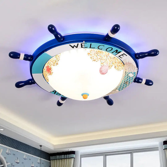 Nordic Led Ceiling Light With Frosted Glass Dome & Rudder Design - Light/Dark Blue Flush Mount Dark