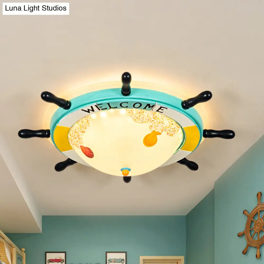 Nordic Led Ceiling Light With Frosted Glass Dome & Rudder Design - Light/Dark Blue Flush Mount