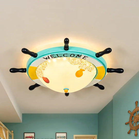 Nordic Led Ceiling Light With Frosted Glass Dome & Rudder Design - Light/Dark Blue Flush Mount