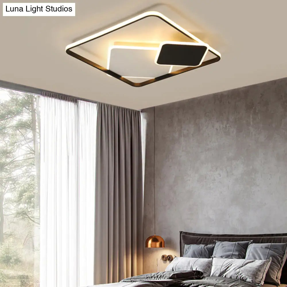 Nordic Led Ceiling Mounted Light For Bedroom - Black And White Square Flush Mount Lamp