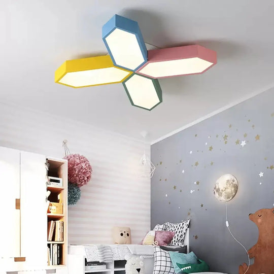Nordic Led Cross Ceiling Lamp For Study Room And Kindergarten Blue-Yellow-Green-Pink / Warm