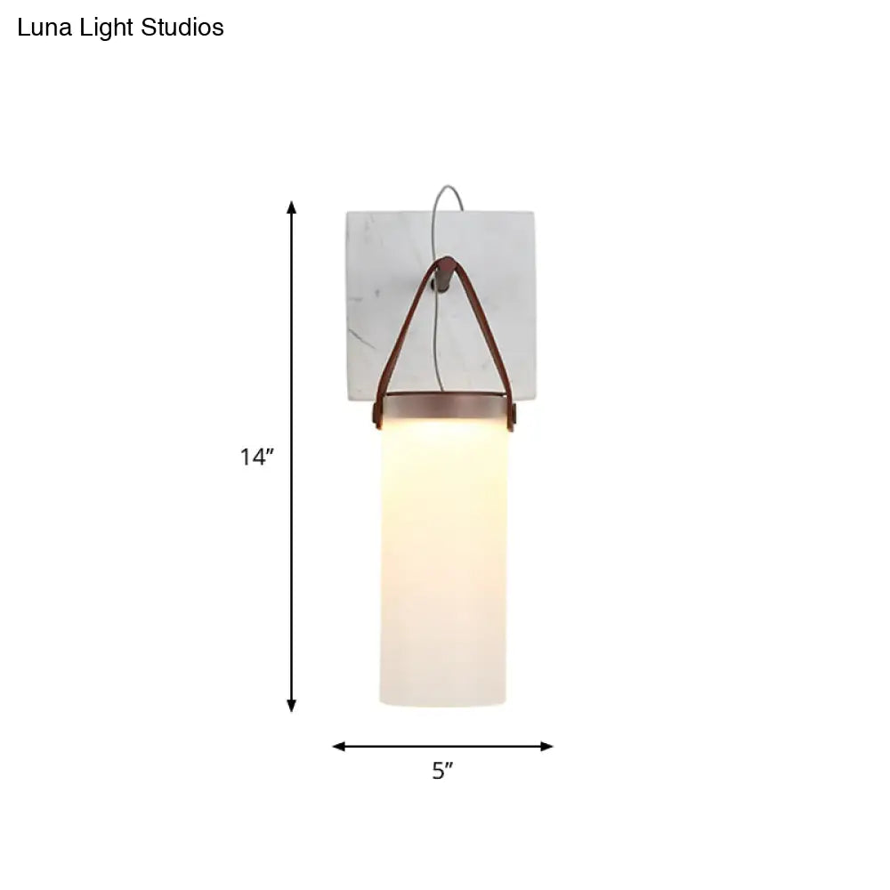 Nordic Led Cylinder Wall Light White Glass Leather Strap