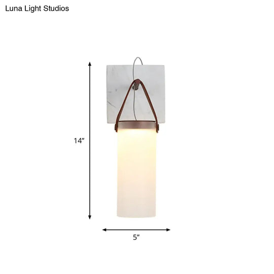 Nordic Led Cylinder Wall Light White Glass Leather Strap