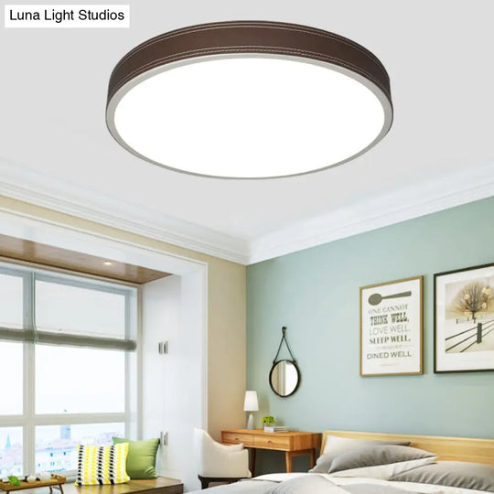 Nordic Led Disk Ceiling Light Red/Blue/Green Leather Flush Mount For Bedroom Warm/White 12/16/19.5