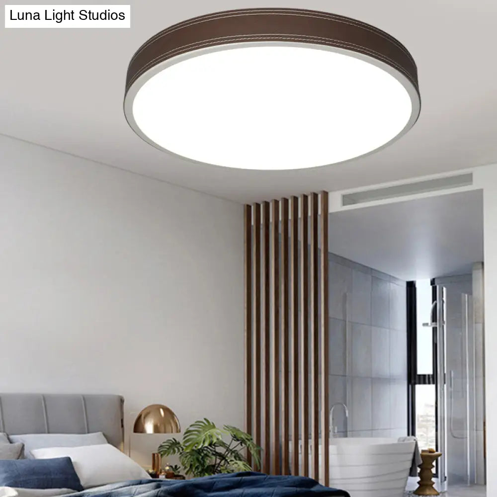 Nordic Led Disk Ceiling Light Red/Blue/Green Leather Flush Mount For Bedroom Warm/White 12/16/19.5