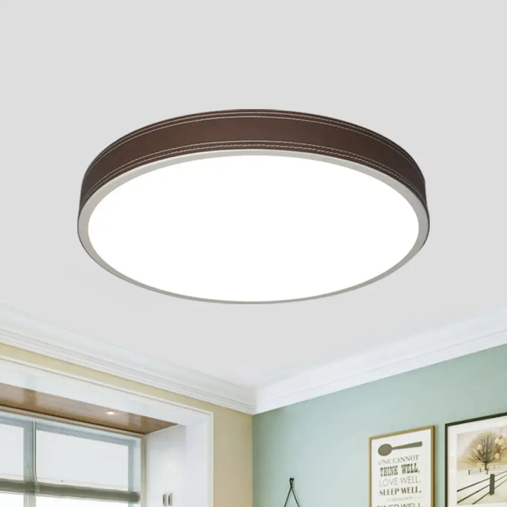 Nordic Led Disk Ceiling Light – Red/Blue/Green Leather Flush Mount For Bedroom Warm/White