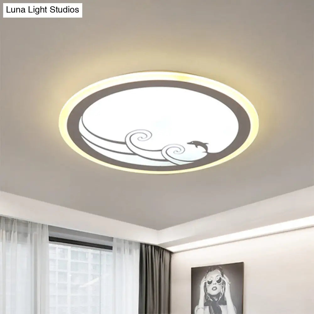 Nordic Led Dolphin Pattern Flush Light - Acrylic Shade Warm/White