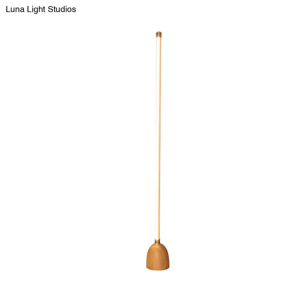 Nordic Led Floor Lamp In Beige For Living Room - Tubular Wood Stand