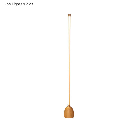 Nordic Led Floor Lamp In Beige For Living Room - Tubular Wood Stand