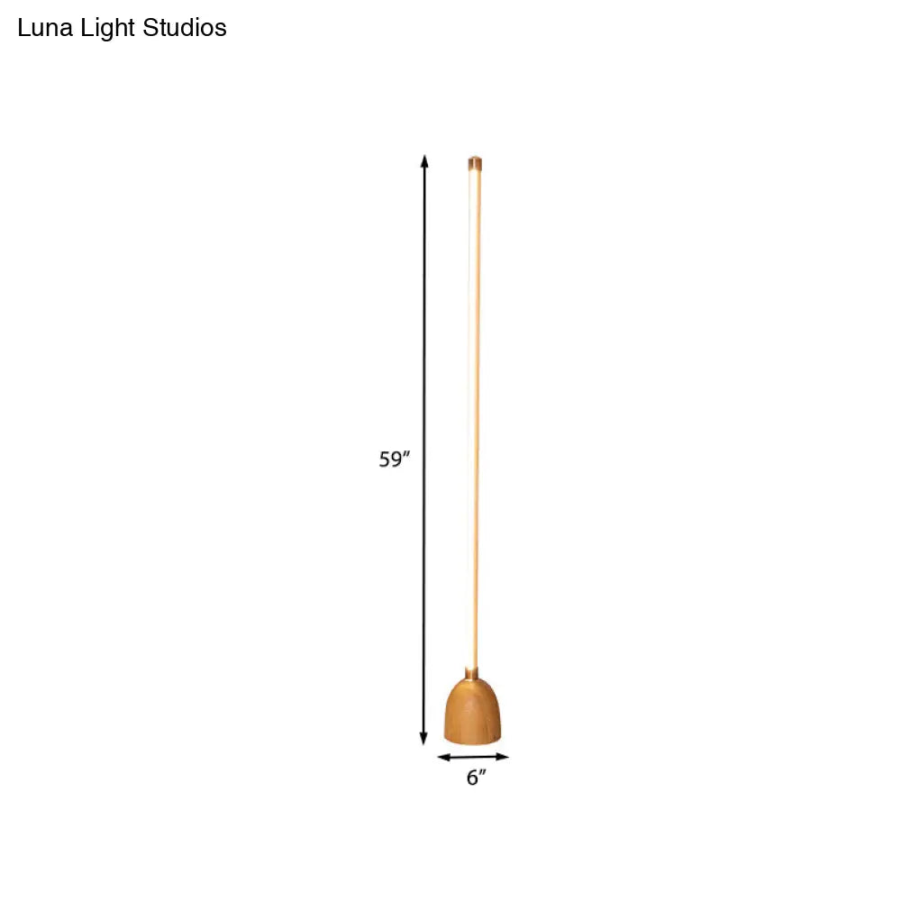 Nordic Led Floor Lamp In Beige For Living Room - Tubular Wood Stand