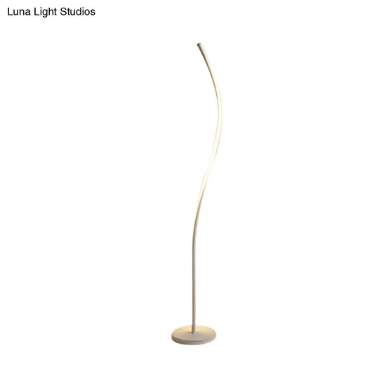 Nordic Led Floor Reading Lamp: Curved Metallic Stand For Living Room Black/White