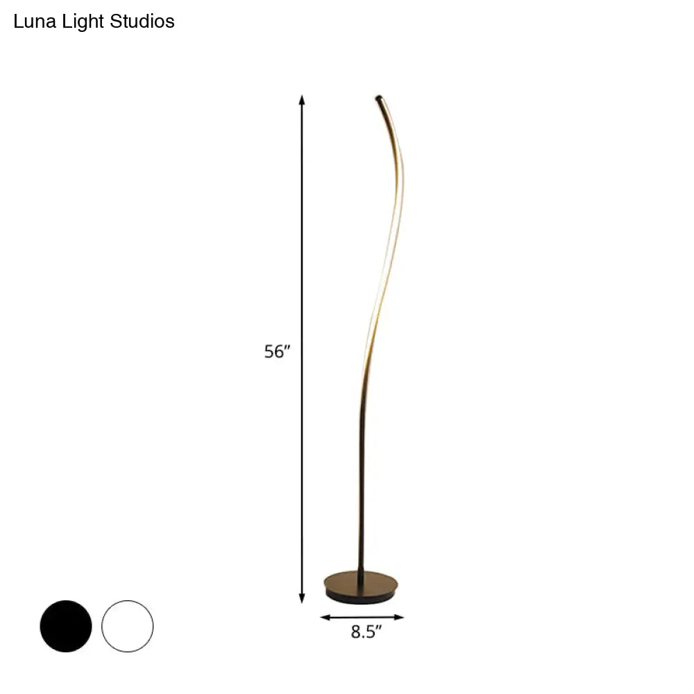 Nordic Led Floor Reading Lamp: Curved Metallic Stand For Living Room Black/White