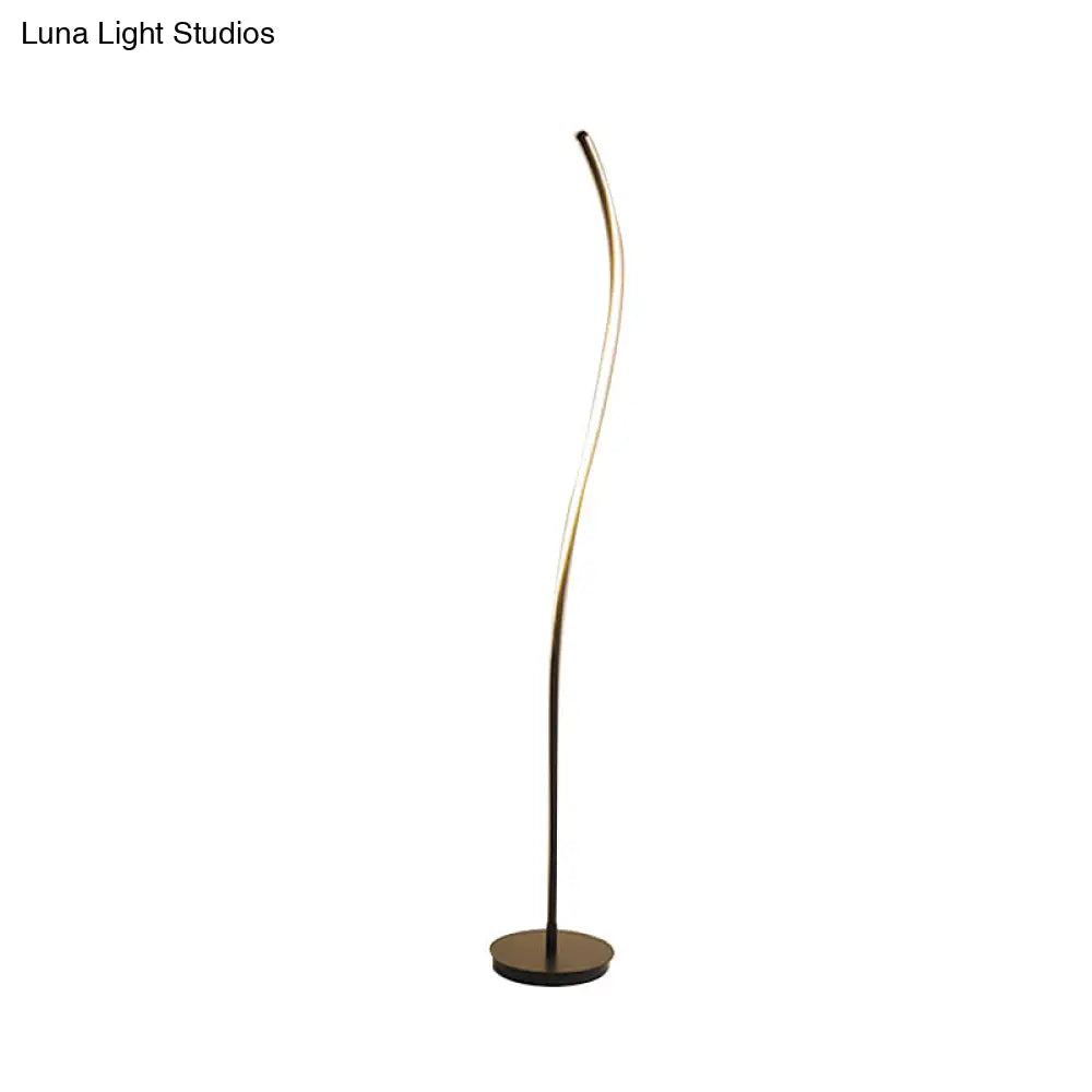 Nordic Led Floor Reading Lamp: Curved Metallic Stand For Living Room Black/White