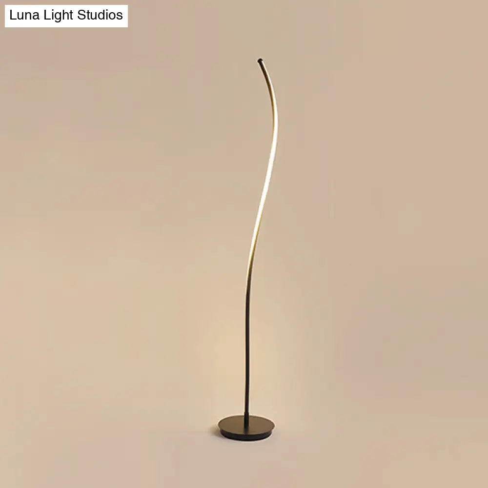 Nordic Led Floor Reading Lamp: Curved Metallic Stand For Living Room Black/White