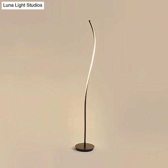 Nordic Led Floor Reading Lamp: Curved Metallic Stand For Living Room Black/White