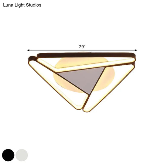 Nordic Led Flush Ceiling Light Acrylic Shade Black/White Triangle Mount Warm/White 19.5/29 W