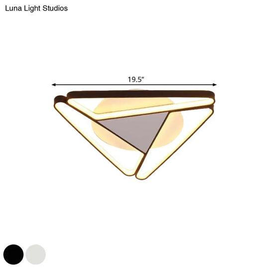 Nordic Led Flush Ceiling Light Acrylic Shade Black/White Triangle Mount Warm/White 19.5’/29’ W