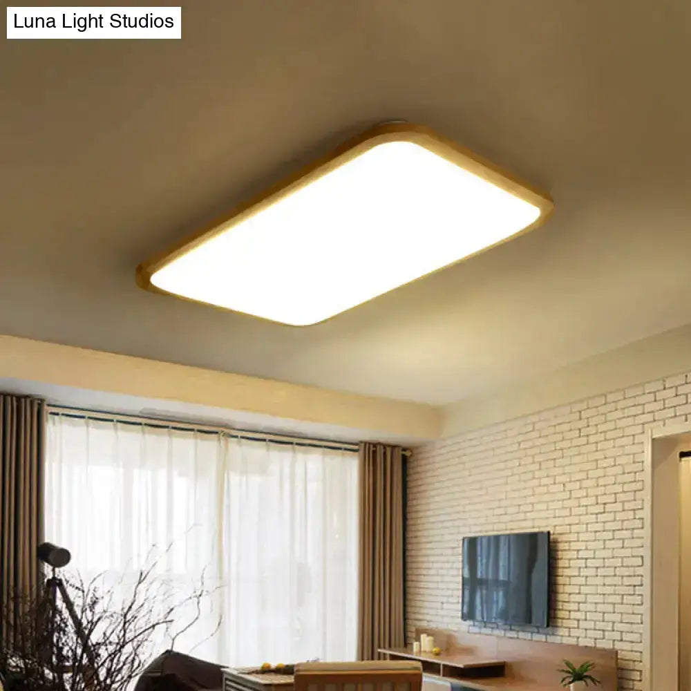 Nordic Led Flush Light - Rectangular/Square Wood-Cornered Ceiling Mount Acrylic 14’/23’/39’ Width