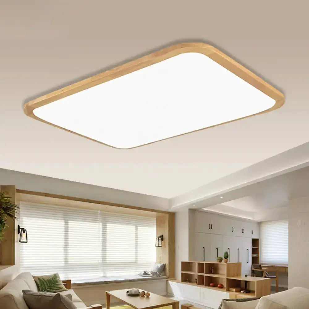 Nordic Led Flush Light - Rectangular/Square Wood-Cornered Ceiling Mount Acrylic 14’/23’/39’