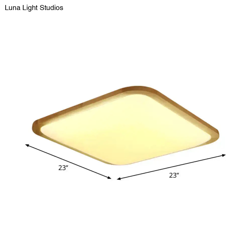 Nordic Led Flush Light - Rectangular/Square Wood-Cornered Ceiling Mount Acrylic 14’/23’/39’ Width