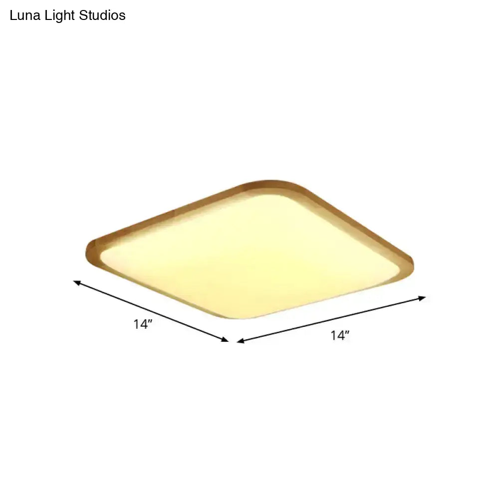 Nordic Led Flush Light - Rectangular/Square Wood-Cornered Ceiling Mount Acrylic 14’/23’/39’ Width