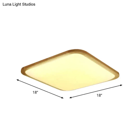 Nordic Led Flush Light - Rectangular/Square Wood-Cornered Ceiling Mount Acrylic 14’/23’/39’ Width