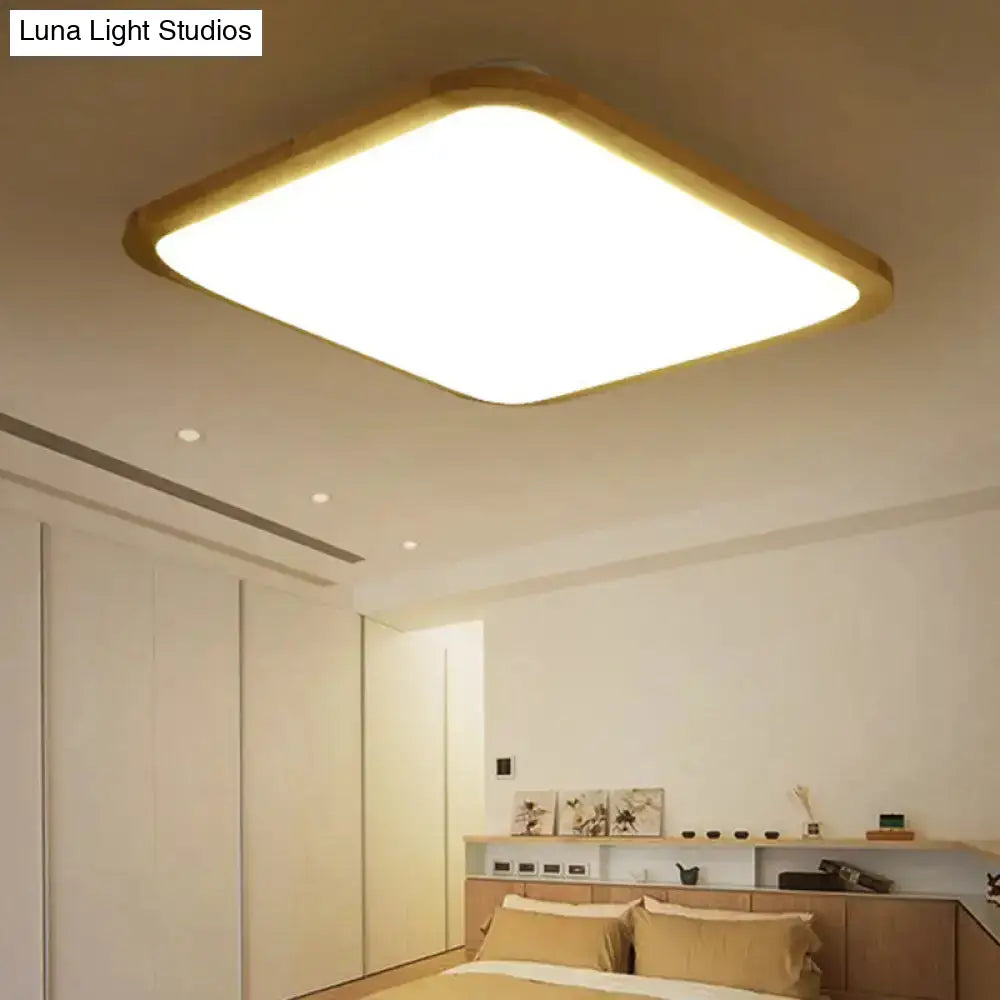 Nordic Led Flush Light - Rectangular/Square Wood-Cornered Ceiling Mount Acrylic 14’/23’/39’ Width