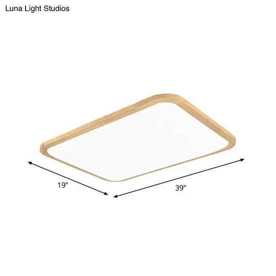 Nordic Led Flush Light - Rectangular/Square Wood-Cornered Ceiling Mount Acrylic 14’/23’/39’ Width