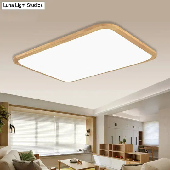 Nordic Led Flush Light - Rectangular/Square Wood-Cornered Ceiling Mount Acrylic 14’/23’/39’ Width