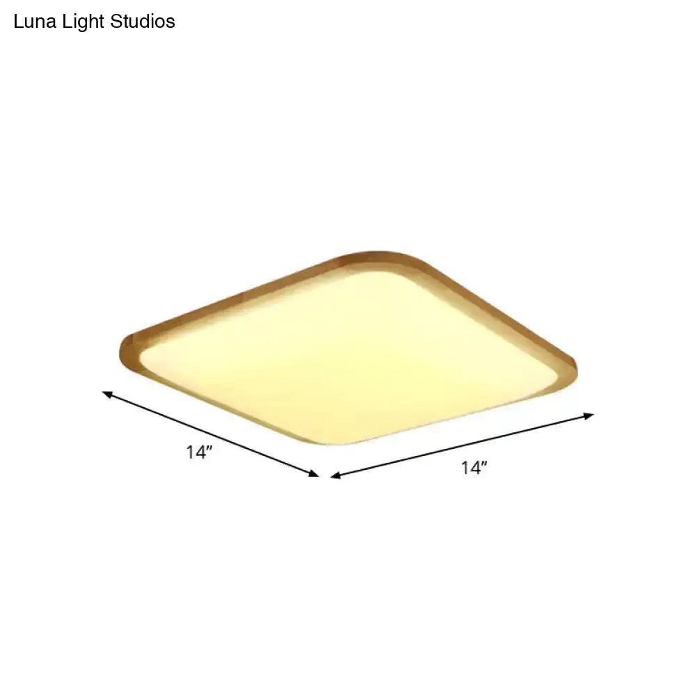 Nordic Led Flush Light - Rectangular/Square Wood-Cornered Ceiling Mount Acrylic 14’/23’/39’ Width