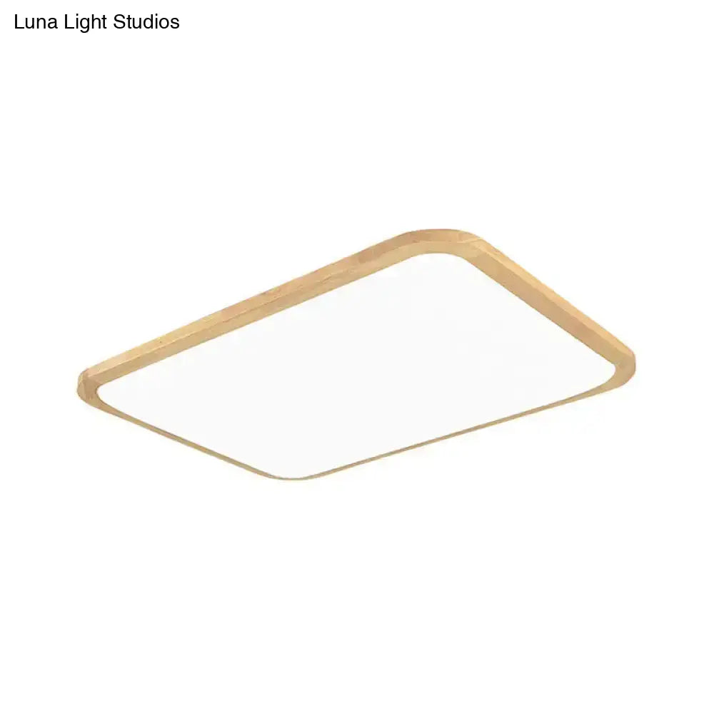 Nordic Led Flush Light - Rectangular/Square Wood-Cornered Ceiling Mount Acrylic 14’/23’/39’ Width