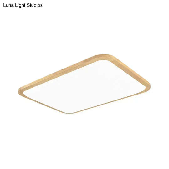 Nordic Led Flush Light - Rectangular/Square Wood-Cornered Ceiling Mount Acrylic 14’/23’/39’ Width