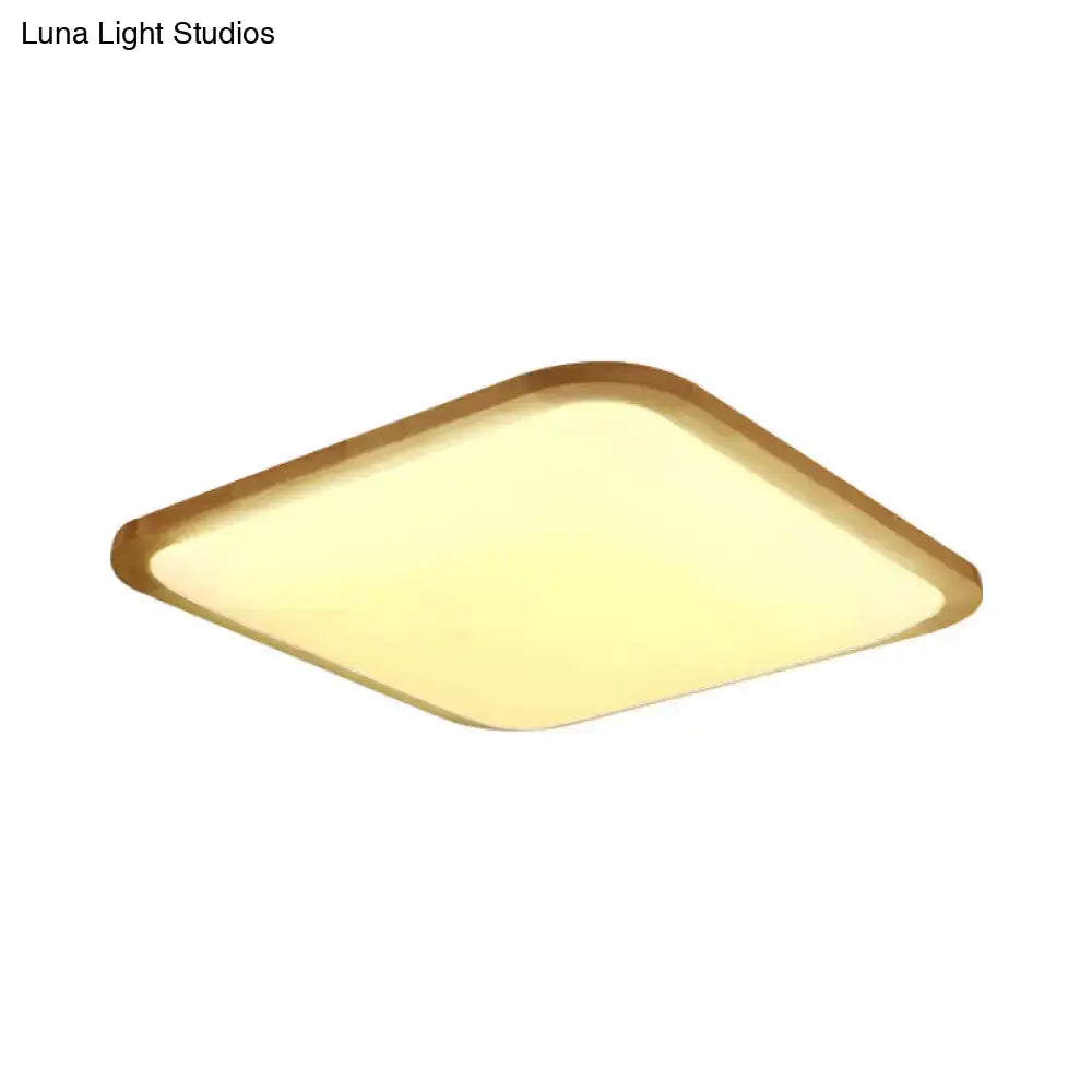 Nordic Led Flush Light - Rectangular/Square Wood-Cornered Ceiling Mount Acrylic 14’/23’/39’ Width