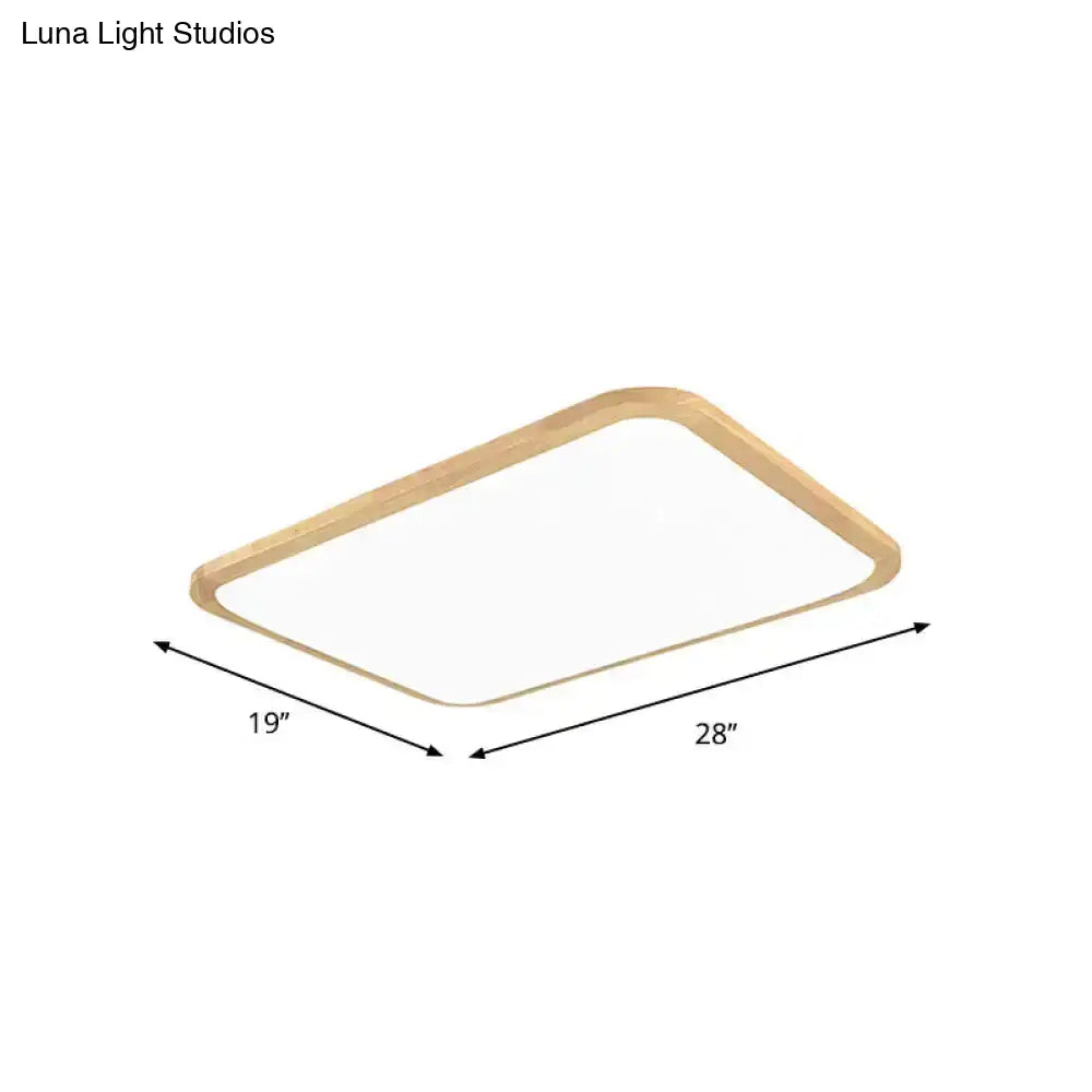 Nordic Led Flush Light - Rectangular/Square Wood-Cornered Ceiling Mount Acrylic 14’/23’/39’ Width