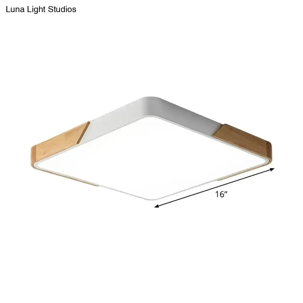 Nordic Led Flush Light: Splicing Square/Rectangle Acrylic Wood-White Ceiling Mount Lamp In