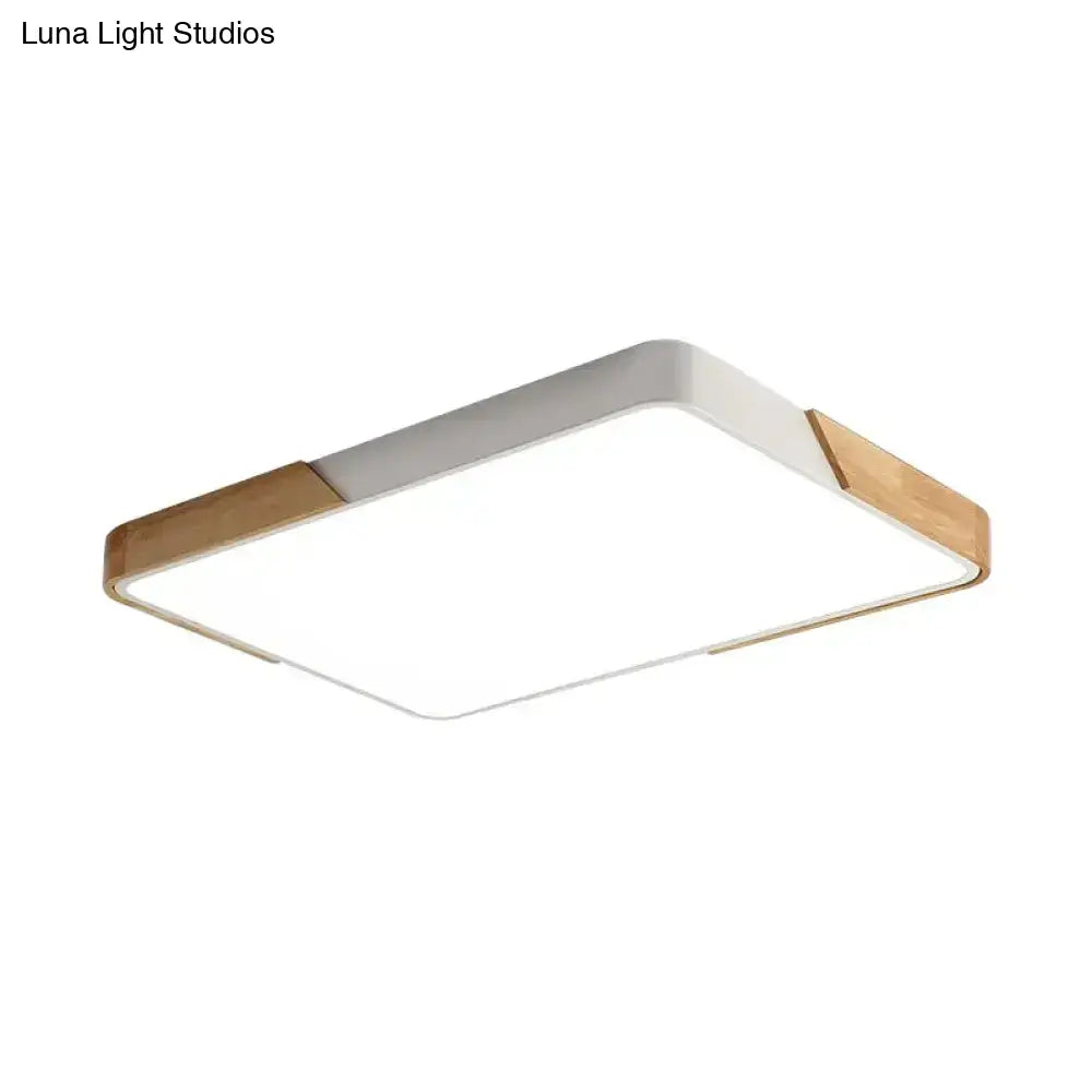 Nordic Led Flush Light: Splicing Square/Rectangle Acrylic Wood-White Ceiling Mount Lamp In