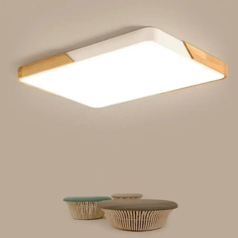 Nordic Led Flush Light: Splicing Square/Rectangle Acrylic Wood-White Ceiling Mount Lamp In