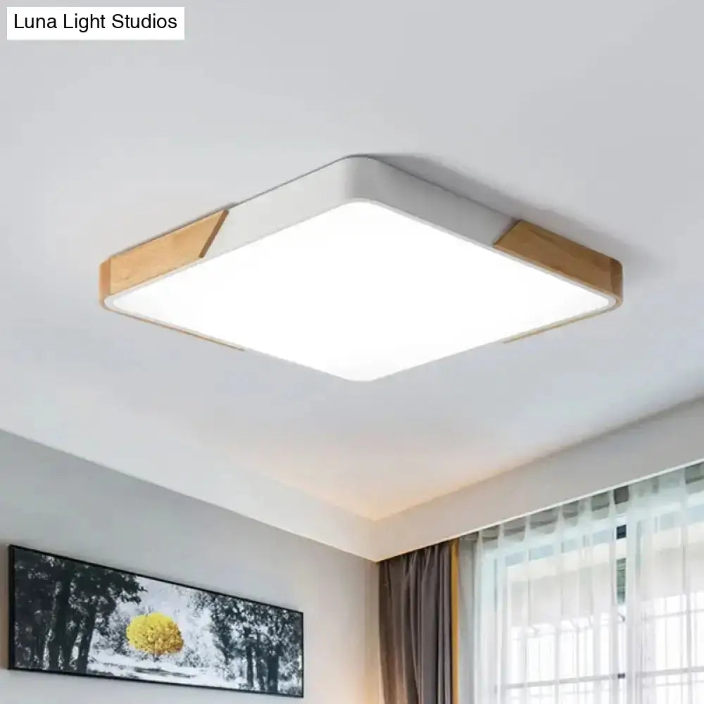 Nordic Led Flush Light: Splicing Square/Rectangle Acrylic Wood-White Ceiling Mount Lamp In