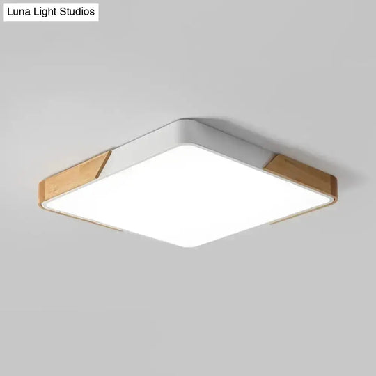 Nordic Led Flush Light: Splicing Square/Rectangle Acrylic Wood-White Ceiling Mount Lamp In